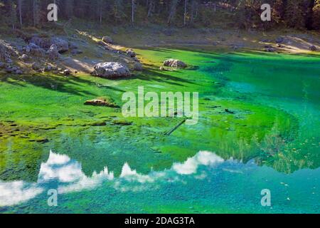 Eau de grre émeraude sur Lago di Carezza Banque D'Images