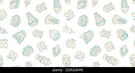 Motif de caniche mignon kawaii noël décoratif sans couture. Dessin au trait dessiné à la main. Nourriture, emballage, emballage cadeau. Forme moderne. Idéal pour vos fêtes de famille. Illustration de Vecteur