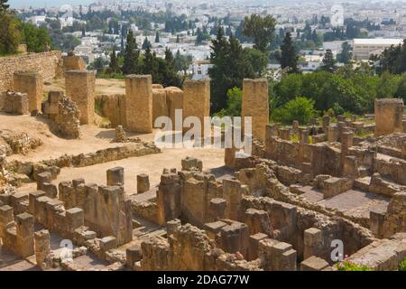 Ruines romaines à Carthage, site classé au patrimoine mondial de l'UNESCO, Tunisie Banque D'Images