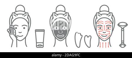 Soin de la peau. Etapes d'application d'une représentation Illustration de Vecteur