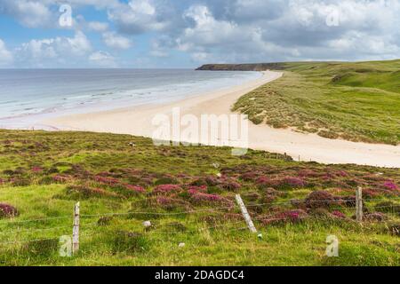 Point de vue élevé de la plage Traigh Mhor, North Tolsta, Isle of Lewis, Outer Hebrides, Écosse Banque D'Images