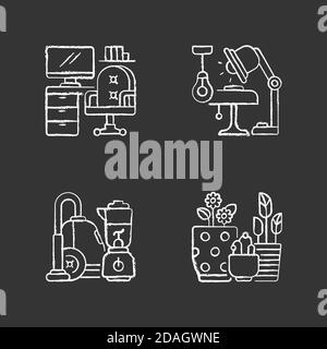 Motif maison et vie craie icônes blanches sur noir arrière-plan Illustration de Vecteur