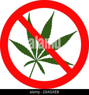 Illustration vectorielle de restriction rouge avertissement pas de signe de marijuana avec feuille de chanvre verte, cannabis et autres drogues interdites Illustration de Vecteur