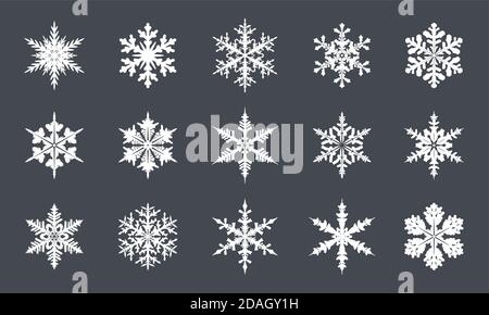Définir l'icône de flocon de neige blanc isolé sur fond gris. Illustration vectorielle. Illustration de Vecteur