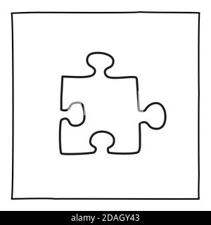 Icône ou logo de puzzle Doodle, dessiné à la main avec une fine ligne noire. Illustration de Vecteur
