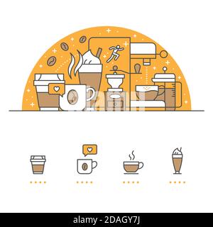 Bannière café et icônes avec fond blanc Banque D'Images