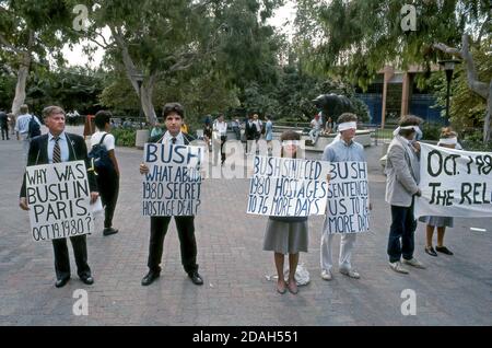 Protestation contre le président George H. Bush au sujet de la crise des otages iraniens. Banque D'Images