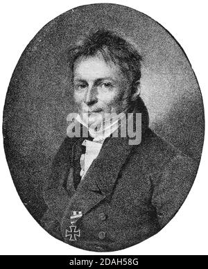 Portrait d'Henrik Steffens - un philosophe, scientifique et poète allemand. Illustration du 19e siècle. Arrière-plan blanc. Banque D'Images