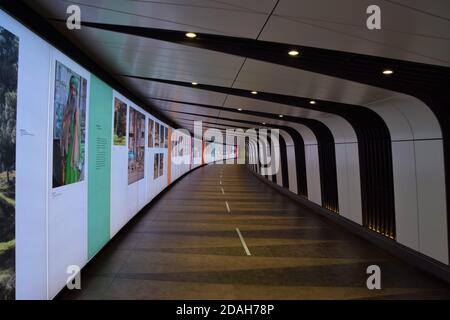 Londres, Royaume-Uni. 12 novembre 2020. Des portraits sont vus lors de l'exposition face à face à la Croix du roi. Une exposition gratuite de portraits et de photographies documentaires d'Ekow Eshun avec le Fonds pour les droits de l'homme mondiaux, a lieu du 7 octobre au 29 novembre 2020 dans le tunnel léger menant à la station de métro King's Cross. Crédit : SOPA Images Limited/Alamy Live News Banque D'Images