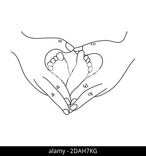 Main tirée de la main du parent tient le pied de bébé avec amour main façonnée Illustration de Vecteur