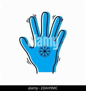 Gelures de membres. Contour de la silhouette d'une main tremblante avec un flocon de neige et une silhouette bleue. Objet vectoriel pour icônes, logos, infographies et votre Illustration de Vecteur