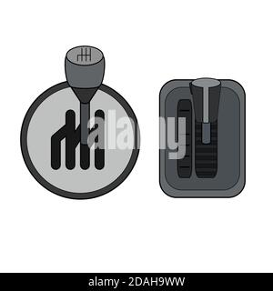 Jeu de couleurs de contour des différentes boîtes de vitesses. Boîte de vitesses manuelle et automatique isolée sur fond blanc. Objet vectoriel pour icônes, logos, infographies et Illustration de Vecteur