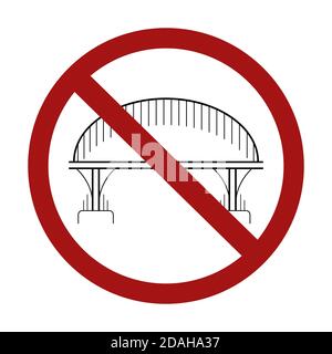 Interdiction de la construction de ponts. Esquisser le dessin d'un pont sur des colonnes en signe d'interdiction. Signe d'interdiction de vecteur pour les logos, les icônes et votre Illustration de Vecteur