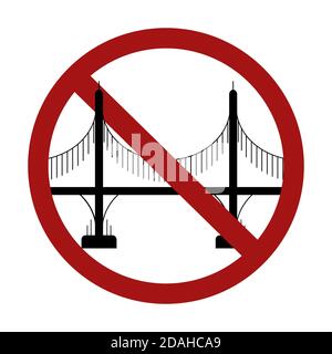 Interdiction de la construction de ponts. Silhouette noire d'un pont sur colonnes dans un signe rouge d'interdiction. Vecteur signe interdit pour les logos, les icônes et y Illustration de Vecteur