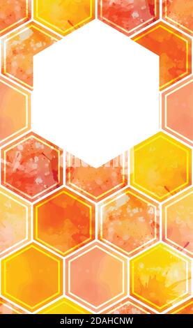 Carte verticale avec nid d'abeille aquarelle avec éclaboussures et espace de texte. Miel doux et friandises. Modèle vectoriel pour les invitations, les menus, les recettes et votre Illustration de Vecteur