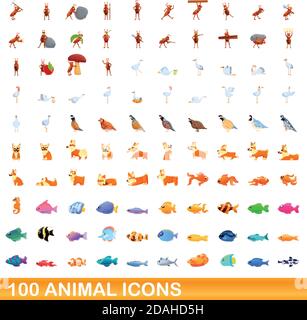 100 icônes d'animaux fixés. Cartoon illustration de 100 icônes animales vector set isolé sur fond blanc Illustration de Vecteur