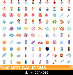 100 medical icons set. Cartoon illustration de 100 icônes vector set médical isolé sur fond blanc Illustration de Vecteur