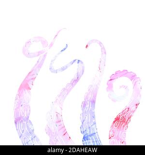 Ensemble de silhouette aquarelle esquisse des tentacules de poulpe avec des éclaboussures. Membres creepy des habitants marins. Objet vectoriel pour logos, tatouages, cartes et Illustration de Vecteur