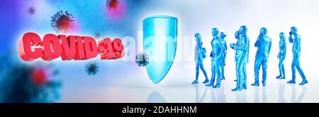 Le système immunitaire protège contre les virus et les bactéries. Le bouclier immunitaire protège contre la maladie, le coronavirus, le covid-19 et les fumées. Rendu 3D. Banque D'Images