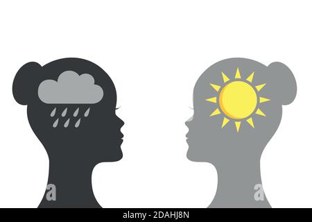 concept de santé mentale femme avec la silhouette de symbole de pluie et de soleil Illustration vectorielle EPS10 Illustration de Vecteur