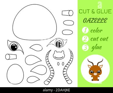 Simple jeu éducatif coloriage page coupée et colle bébé gazelle assis pour les enfants. Jeu de papier éducatif pour les enfants d'âge préscolaire. Couleur, pièces coupées et Illustration de Vecteur