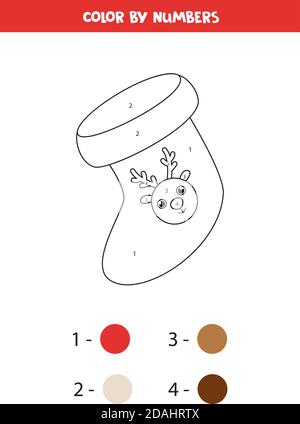 Page de coloriage des chaussettes de Noël à motif caricature. Jeu de mathématiques. Illustration de Vecteur