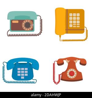 Ensemble de téléphones rétro. Équipement désuet de style dessin animé. Illustration de Vecteur