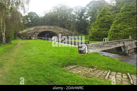 British Canal System -branche Glasson du canal de Lancaster, Angleterre, Royaume-Uni ---- Glasson Top 1er pont et écluse en septembre 2020. Banque D'Images