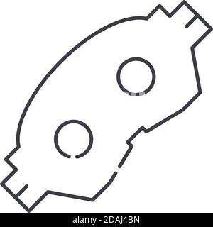 Icône de plaquettes de frein, illustration isolée linéaire, vecteur ligne mince, signe de conception de bande, symbole de concept de contour avec contour modifiable sur fond blanc. Illustration de Vecteur