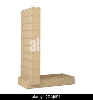 Lettre L de bois de placage laminé isolé sur blanc. rendu 3d Banque D'Images