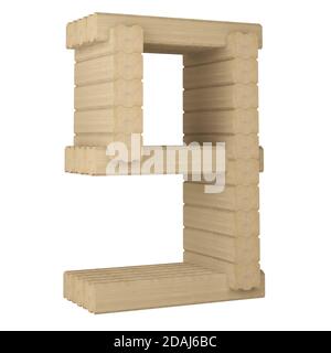 numéro 9 de bois de placage laminé isolé sur blanc. rendu 3d Banque D'Images