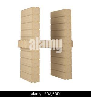 Lettre H de bois de placage laminé isolé sur blanc. rendu 3d Banque D'Images