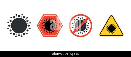 Avertissement de mise en quarantaine de l'icône du coronavirus défini. Corona virus avertissement signe logo concept vecteur illustration isolée sur fond blanc. Illustration de Vecteur