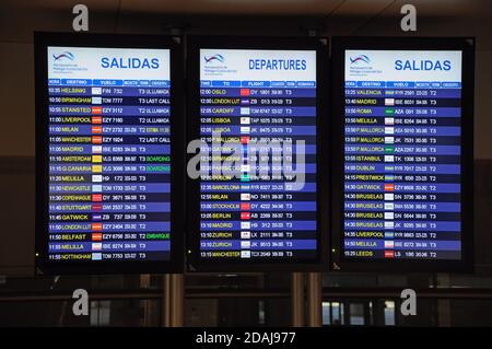 Cartes de destination de départ, aéroport de Malaga, Malaga, Espagne. Banque D'Images