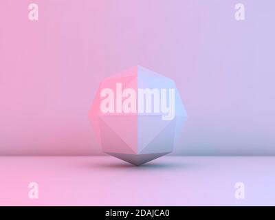 Objet en polyéthylène blanc avec éclairage coloré dans un studio vide, illustration de rendu 3d Banque D'Images