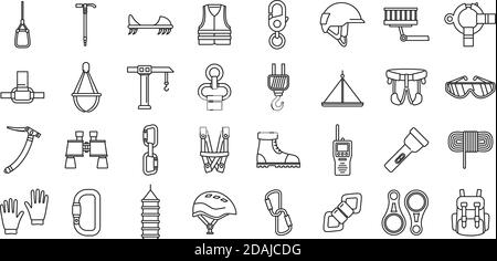 Ensemble d'icônes représentant un grimpeur urbain industriel, style de contour Illustration de Vecteur