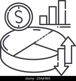Icône de dépense budgétaire, illustration linéaire isolée, vecteur de ligne mince, panneau de conception Web, symbole de concept de contour avec contour modifiable sur fond blanc Illustration de Vecteur