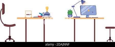 Ensemble d'objets plats pour le lieu de travail scientifique Illustration de Vecteur