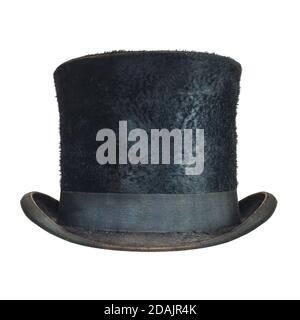 Chapeau de gentleman noir antique isolé sur fond blanc Banque D'Images