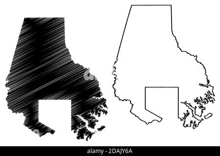 Comté de Baltimore, Maryland (comté des États-Unis, États-Unis d'Amérique, États-Unis, États-Unis, États-Unis) carte illustration vectorielle, esquisse griffée carte de Baltimore Illustration de Vecteur