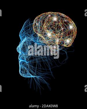 Neurologie, philosophie : connexions, développement de la pensée et de la réflexion, possibilités infinies du cerveau et de l'esprit. Anatomie humaine Banque D'Images