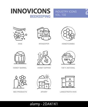 Beebeeeping - moderne coloré lignes design icônes de style Illustration de Vecteur