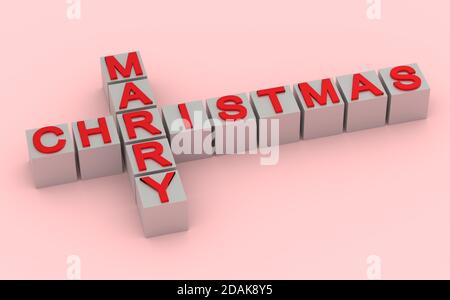 Des cubes avec des mots épousent Noël en forme de croix. rendu 3d Banque D'Images