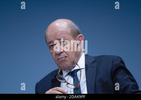 Paris, France, le 12 novembre 2018, Jean Yves le Drian, ministre français de l'Europe et des Affaires étrangères au Forum de la paix de Paris, François Loock/Alamy Banque D'Images