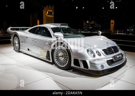 La voiture de sport Mercedes-AMG CLK-GTR a été présentée au salon automobile Autosalon 2020. Bruxelles, Belgique - 9 janvier 2020. Banque D'Images