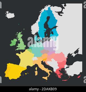 Carte colorée de l'Union européenne, de l'UE, des Etats membres. Illustration simple à vecteur plat. Illustration de Vecteur