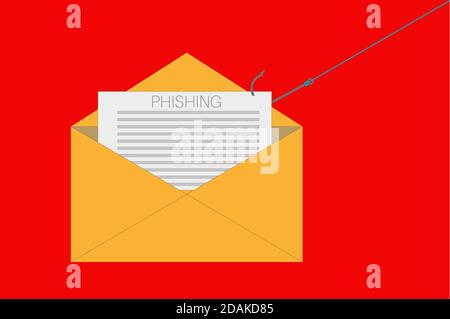 Illustration du vecteur d'e-mail de phishing sur un arrière-plan rouge Illustration de Vecteur