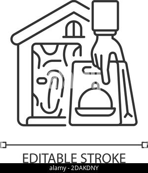 Icône linéaire de livraison de nourriture sans contact Illustration de Vecteur