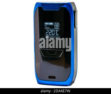 Vaping mod - appareil e-cig moderne sur fond blanc Banque D'Images