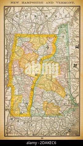 Carte du XIXe siècle du New Hampshire et du Vermont. Publié dans nouvel Atlas du dollar des États-Unis et Dominion du Canada. (Rand McNally & Co's, Chicag Banque D'Images